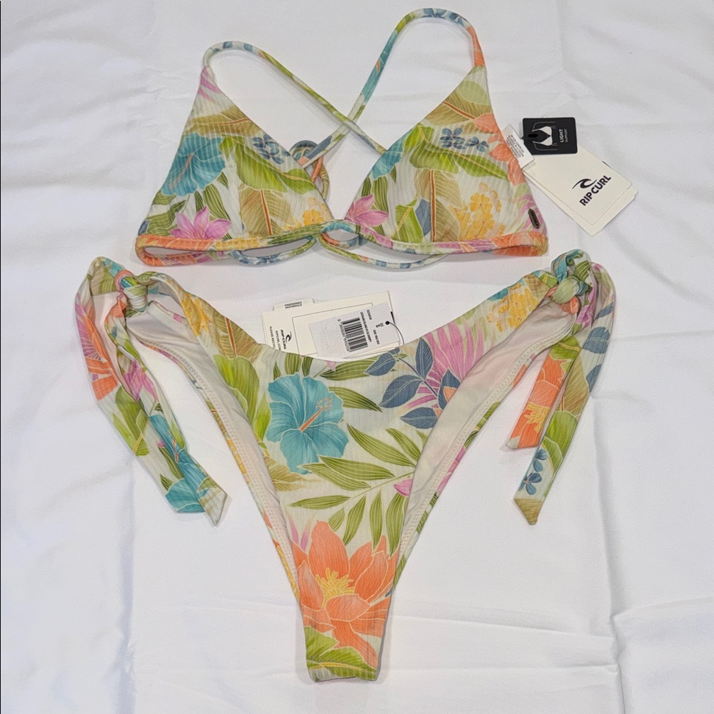 RIPCURL Catalina Island Cross Back Tri Bikini Top & Hi Leg Skimpy Bottom, SMALL